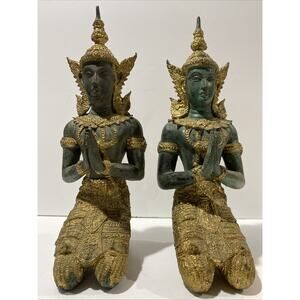 Set Of 13” Vintage Thephanom Guardian Statues in Gilded Bronze Thailand 1940s